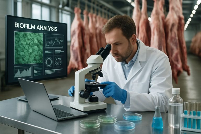 Odkrywanie przyszłości analizy biofilmu w rzeźniach w 2025 roku: rewolucyjne technologie, zmiany na rynku i kluczowe innowacje, które na zawsze przekształcą higienę przetwórstwa mięsa.